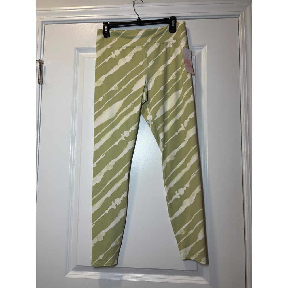 New Directions Studio Womens Green White Striped Leggings Size M NWT RN31104